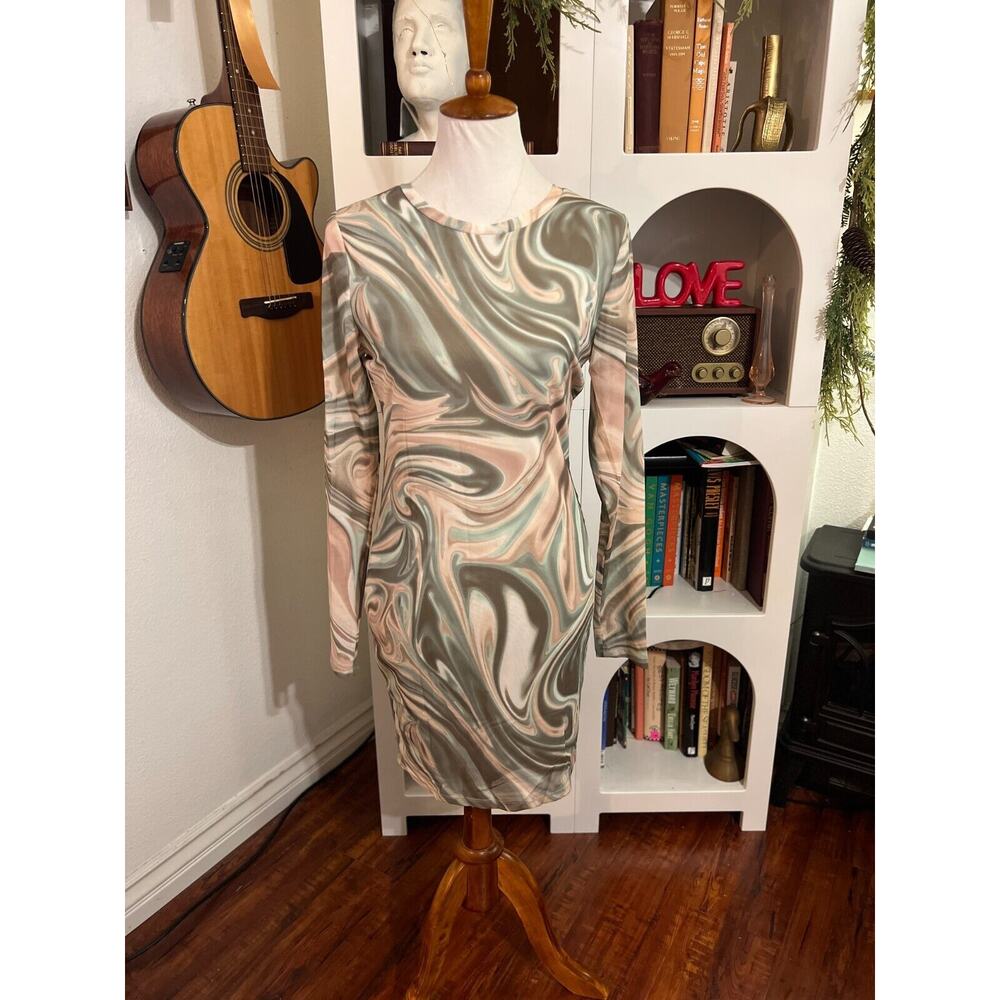 Forever 21 Women's Green Mesh Groovy Body Con Dress Size Large Rave Disco‎ Retro